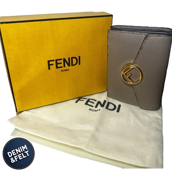 Fendi Textured Cruise Leather Micro Trifold Compact Wallet in Khaki | PRELOVED!! - Picture 1 of 16